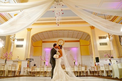 Ballroom set for an event